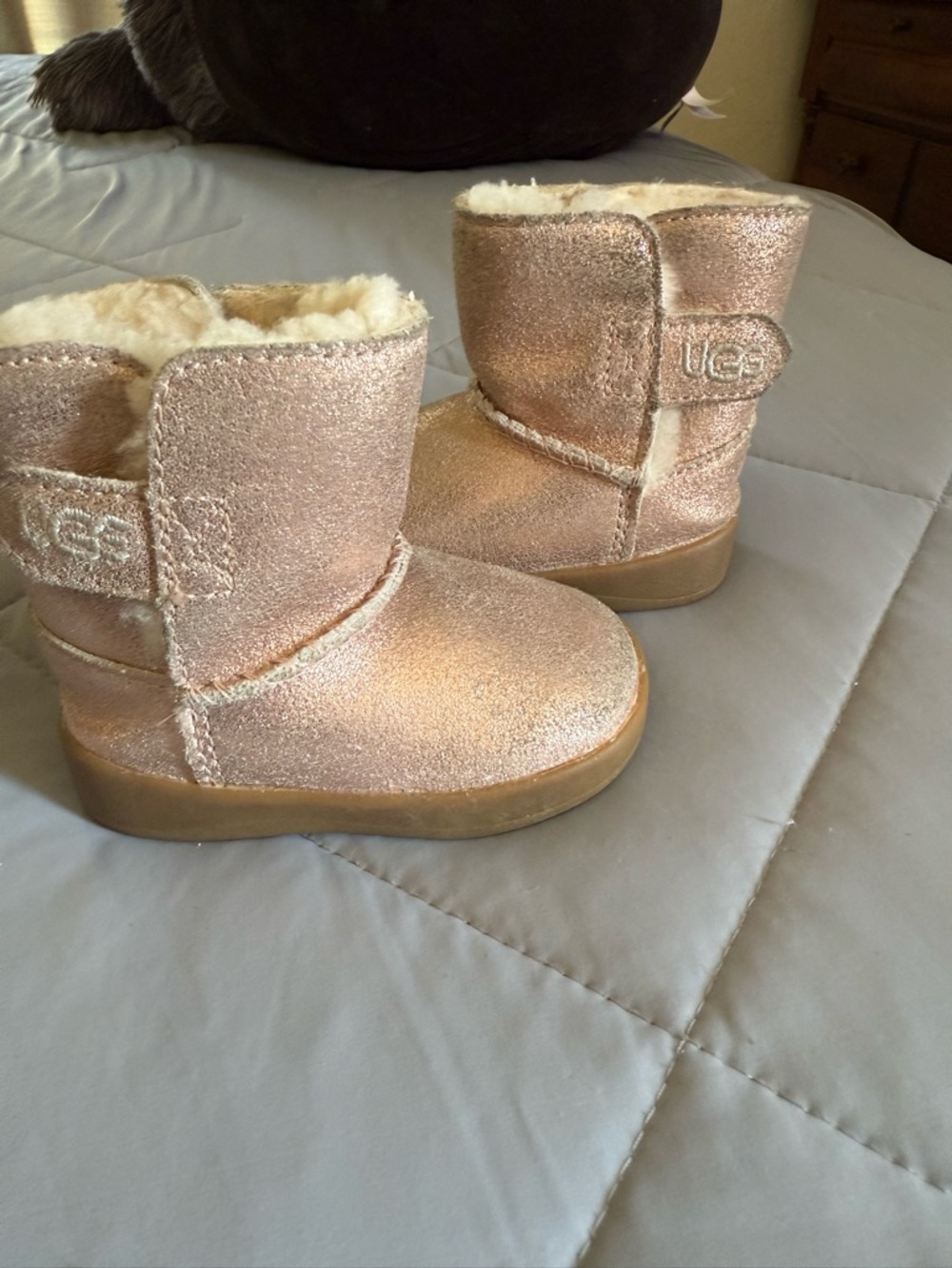 UGG Kids Rose Gold Glitter Shearling Boots